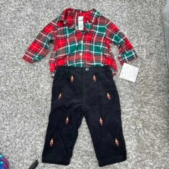 Little Me 6M Baby Holiday Outfit Flannel Shirt Corduroy Nutcracker Pants Set NWT - Picture 2 of 11